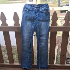Trendy Blue Skinny Jeans for Women Skulls On Back Pockets